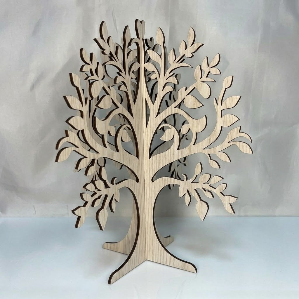 Arbre à bijoux en mélaminé imitation frêne ivoire découpé au laser