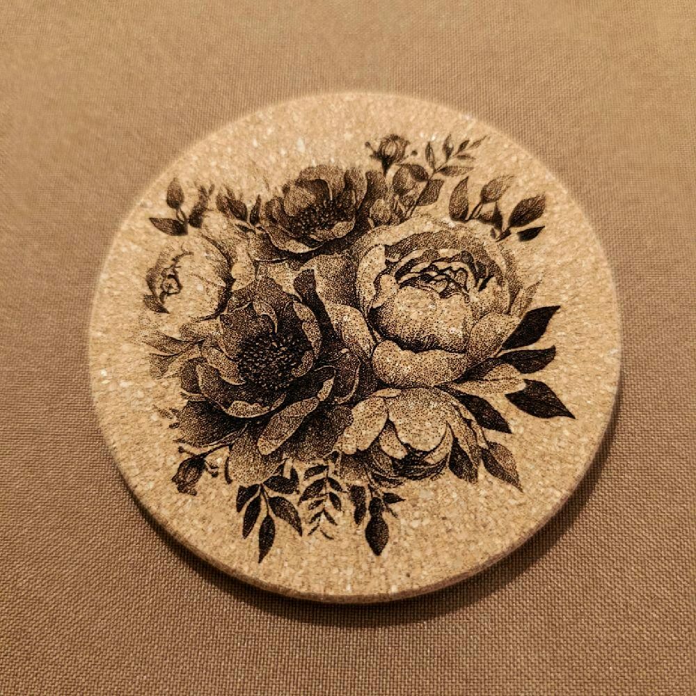Dessous de verre gravé au laser, motif Bouquet aquarelle 