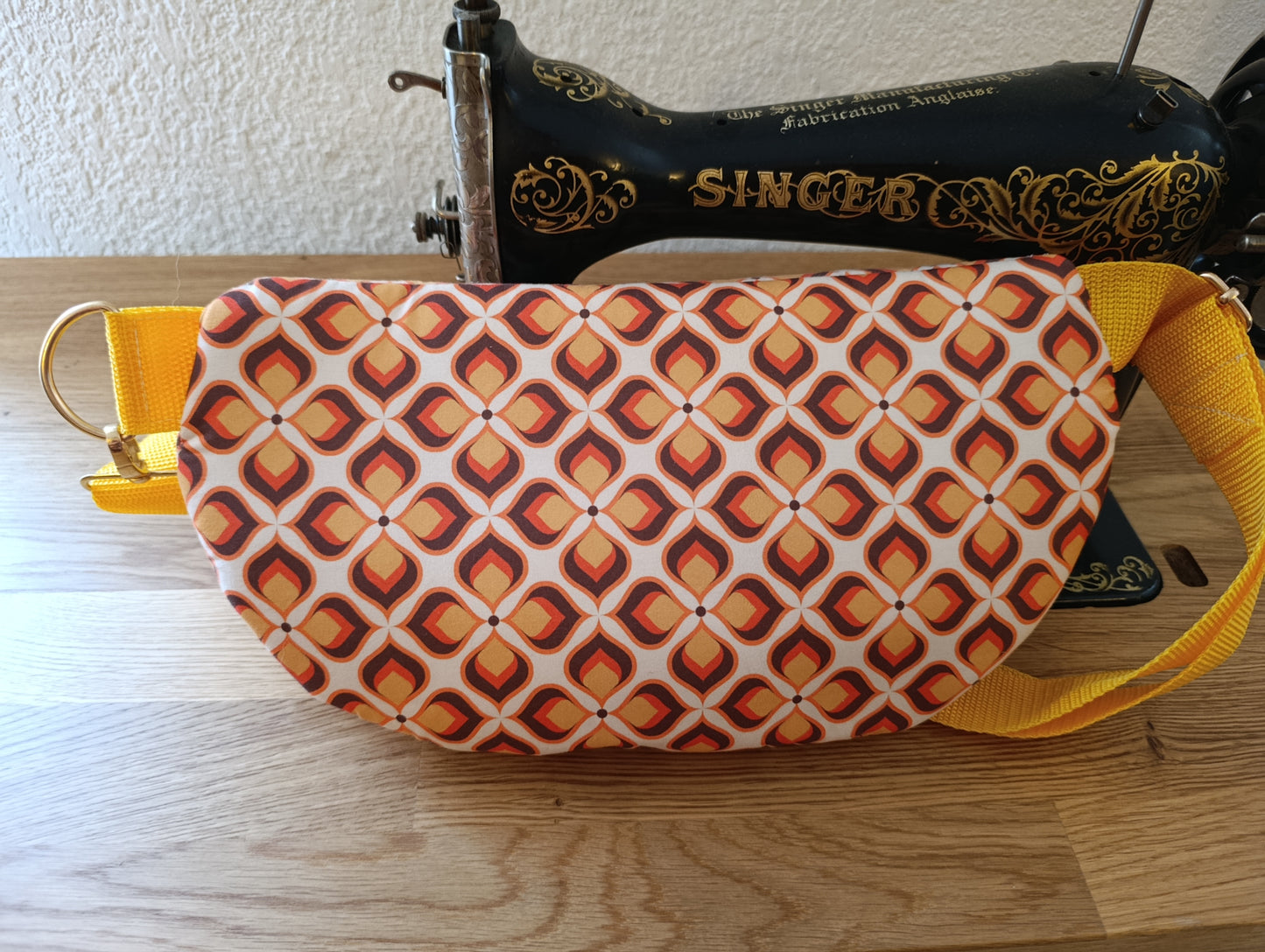 Sac banane La Banane Inspirée motif Losanges Boho, losanges géométriques jaune, orange et brun, vue de dos